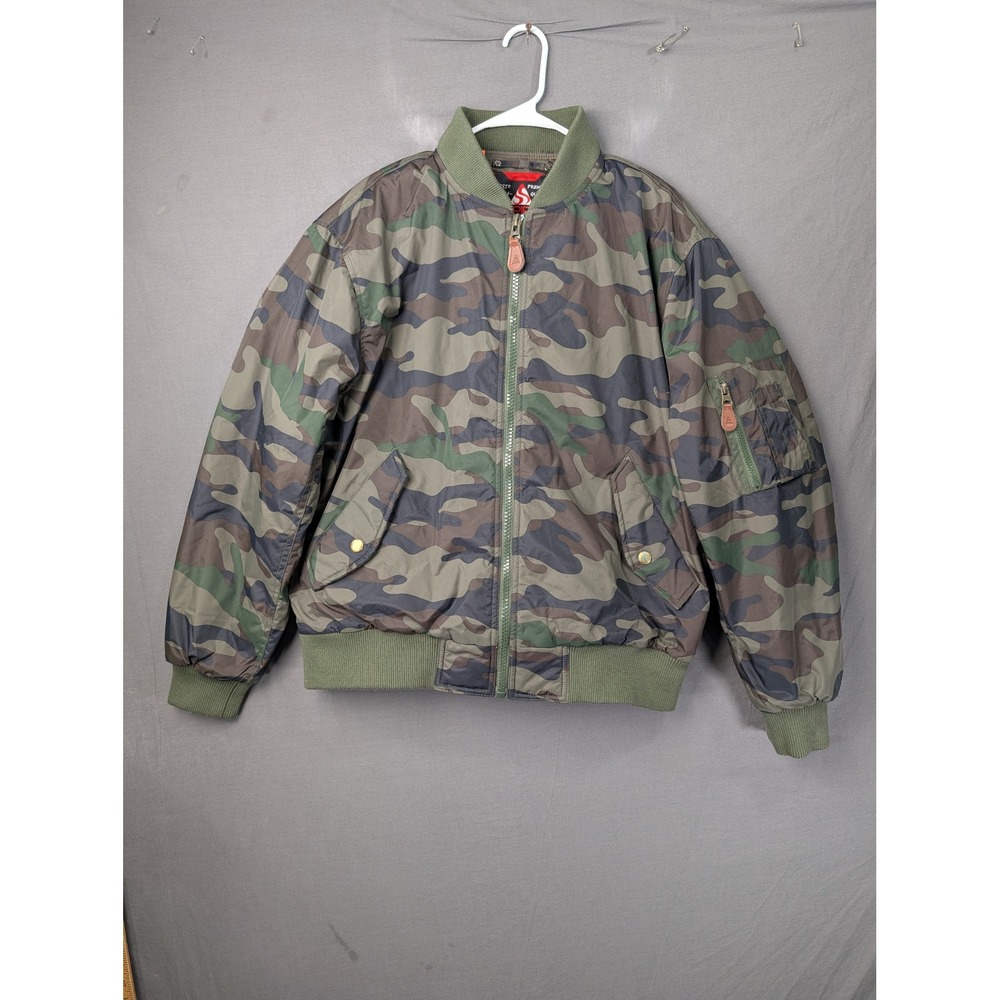 Spire Mens Camouflage Quilted Bomber Jacket Green Brown Large